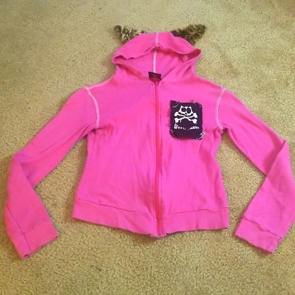 Death Kitty pink hoodie XS Punk Kawaii